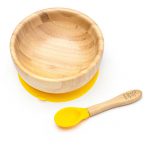 Kulatá bambusová miska s přísavkou a lžičkou, žlutá