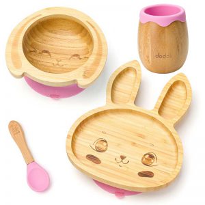 Detská bambusová súprava na jedenie – Zajačik, ružová