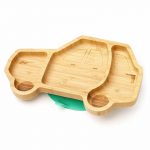 Bambusový tanier s prísavkou pre bábätká – Autíčko, 26x16cm, zelená