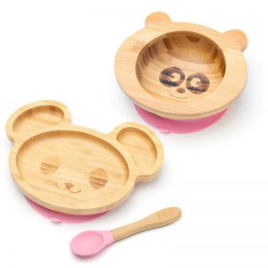 Detská bambusová súprava na jedenie – Myška a Panda, ružová