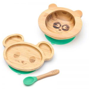 Detská bambusová súprava na jedenie – Myška a Panda, zelená