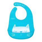Dodoli mäkký silikónový podbradník s vreckom pre dieťa – Mačička, Modrá