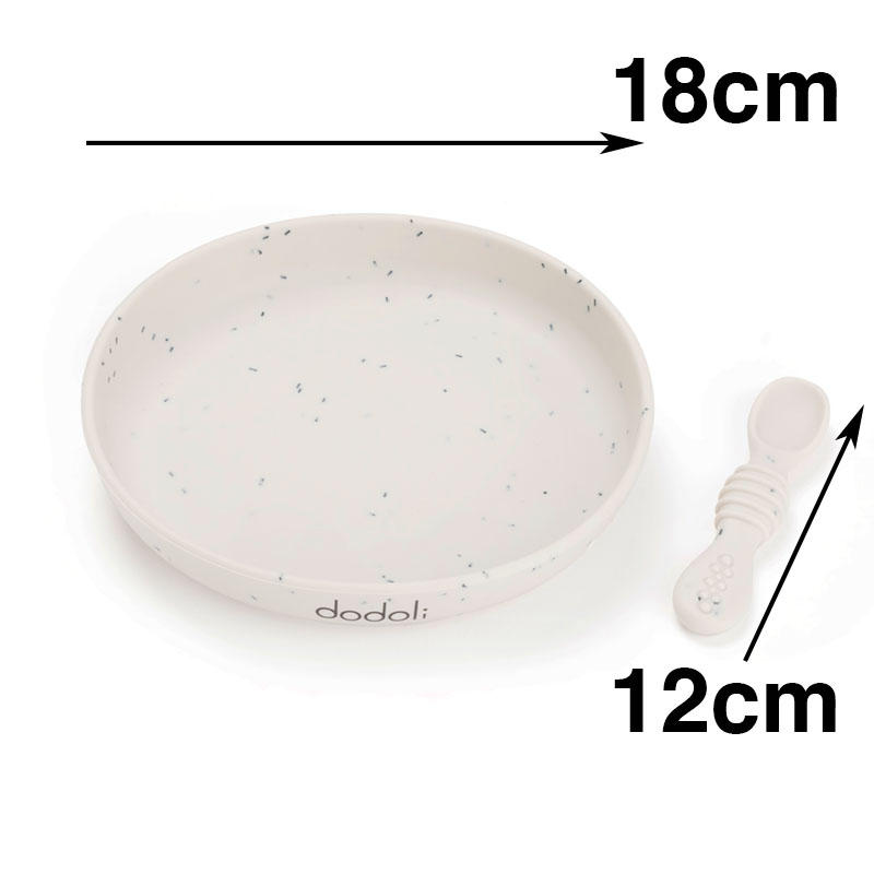 Dodoli Detsky silikónový tanier s prísavkou a lyžičkou – pre deti a bábätka, 18 cm, Stardust 1